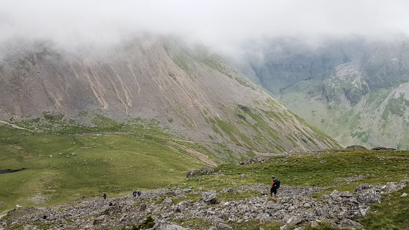 Descending Kirkfell with Great Gable looming ahead