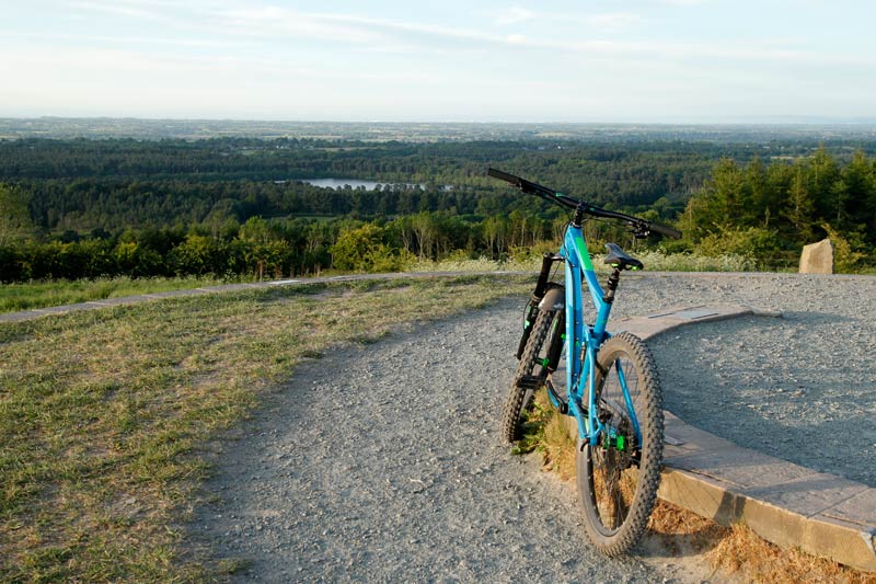 Mountain Bike at the top of Old Pale Hill overlooking Delamere Forest