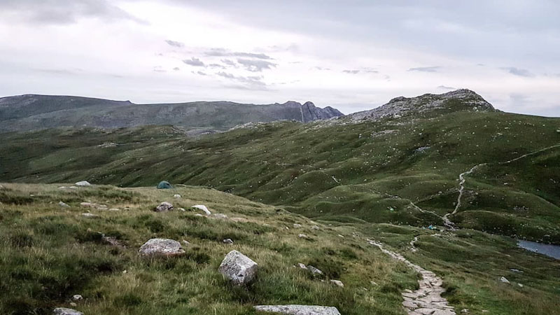 Our elevated and scenic wild camp close to Angle Tarn