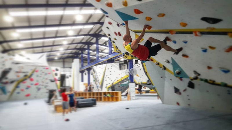 Climber bouldering at Boulder Hut