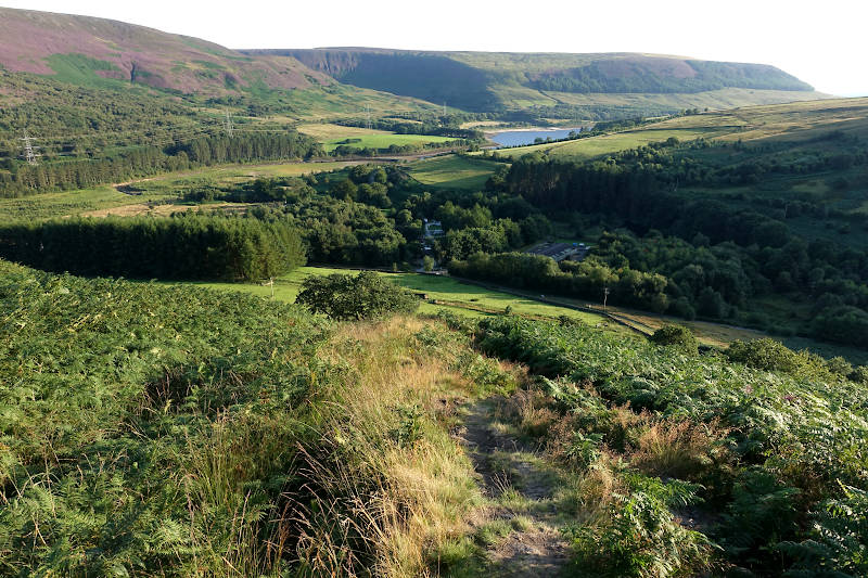 Elevated view of Crowden with hill beyond